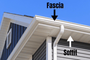 image showing the difference between a roof fascia and a roof soffit