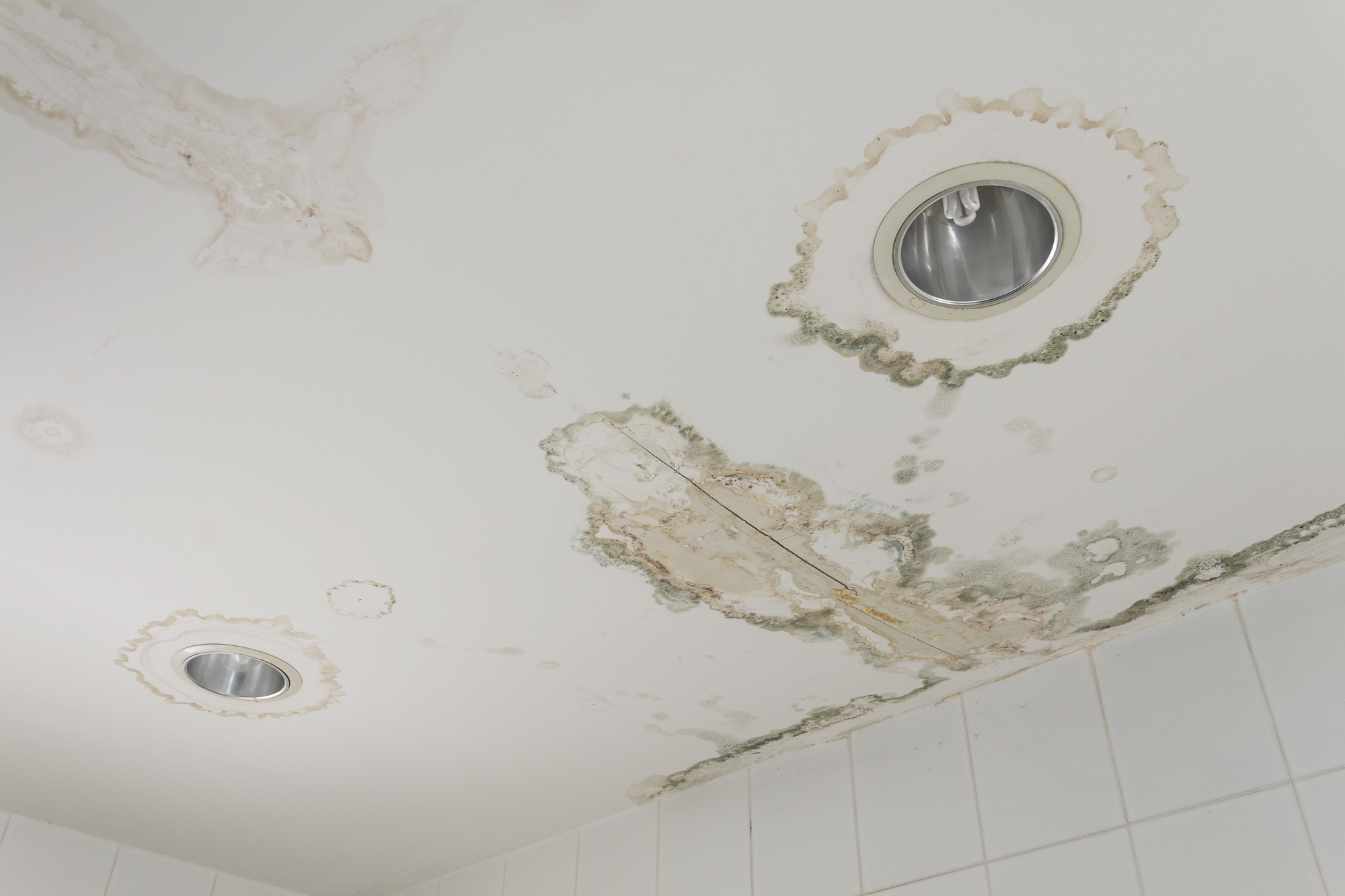 Water leaking from ceiling   make  damaged  lamp